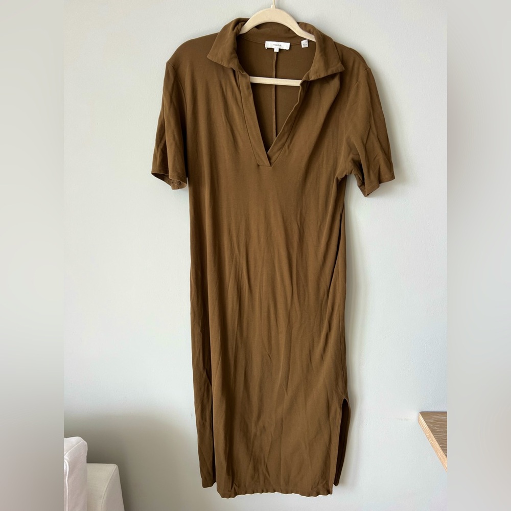 Vince Brown Polo-Style Midi Dress